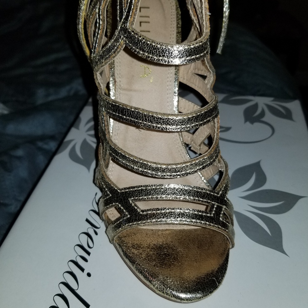 Gold ankle tie up heels